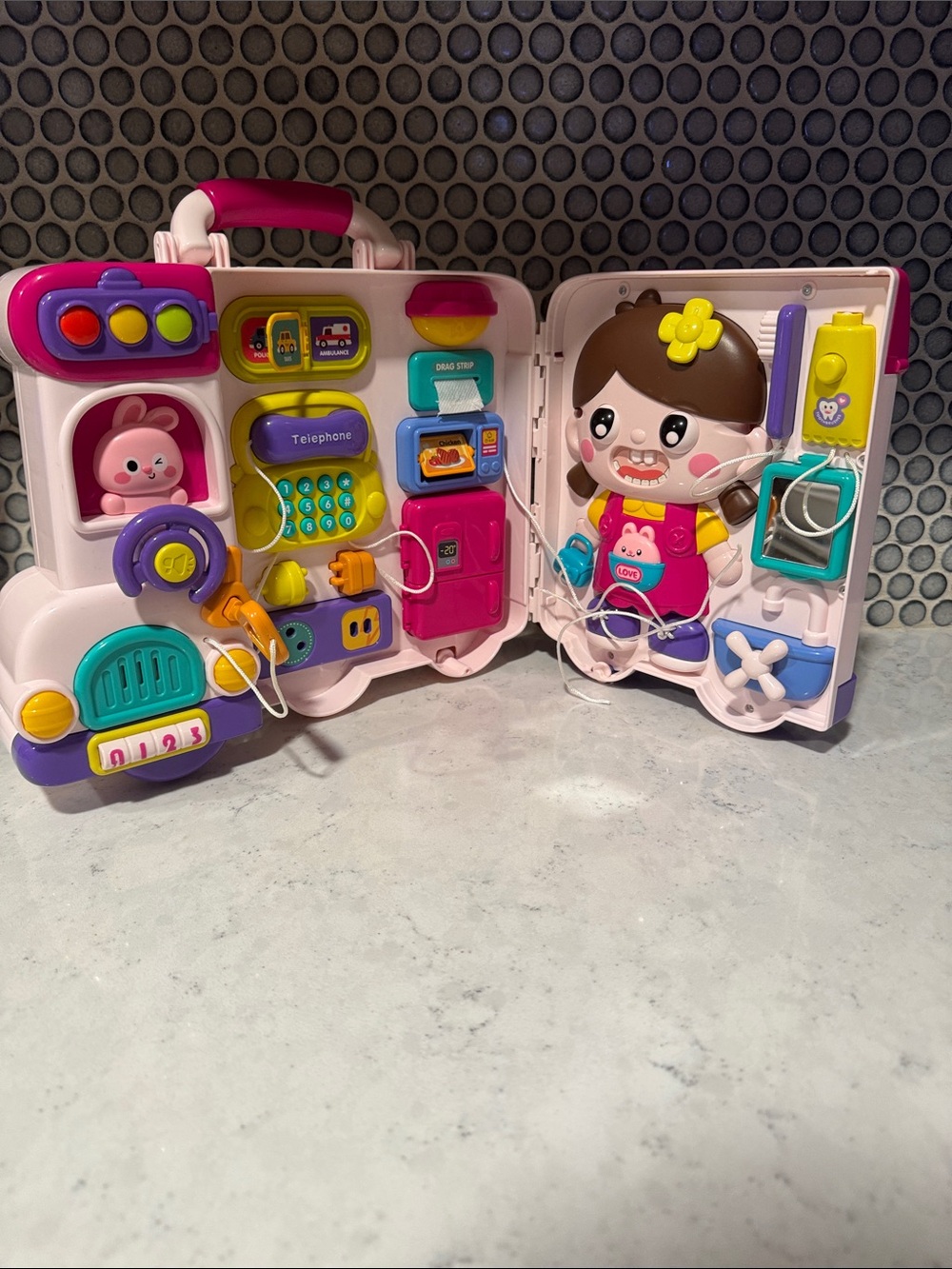 Montessori Busy Board Interactive Multi-Activity Phone Sensory Sound Girl Wheels